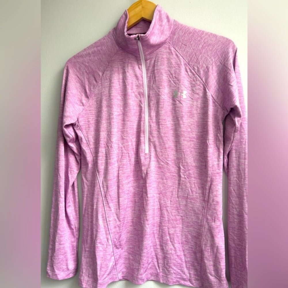 UNDER ARMOUR womens pink heat gear zip long sleeve running top
